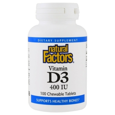 Vitamin D3, Strawberry Flavor, 400 IU, 100 Chewable Tablets